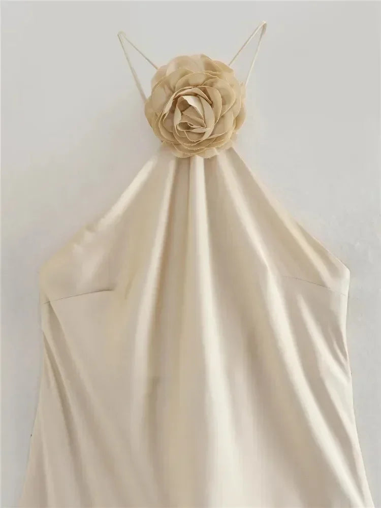FEMME Robe Fleurie Dos Nu Femme Épaule Dénudée Satin Longue Robe Femmes Dos Nu Sexy Robes de Soirée Robes d'Été pour Femmes