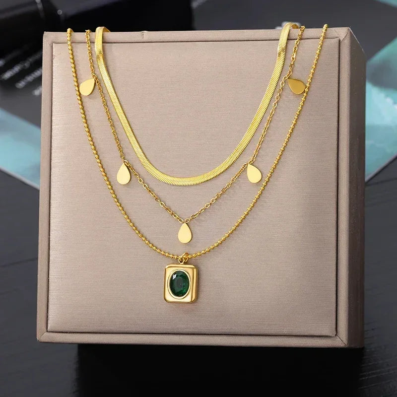 Collier multicouche cœur en acier inoxydable 316L pour femmes et filles, gothique, couleur or, chaîne de clavicule, pendentif ras du cou, cadeau d'anniversaire
