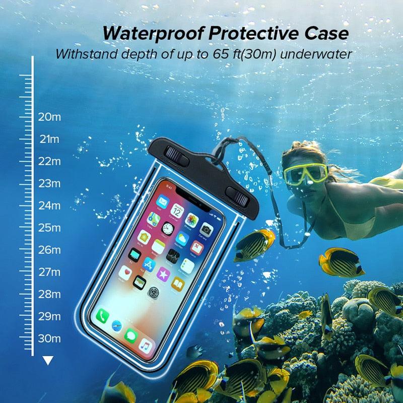 Étui universel étanche pour téléphone Housse de protection submersible pour iPhone 13 12 11 Pro Max X Xs 8 Pochette étanche pour téléphone Noir Housse sous-marine