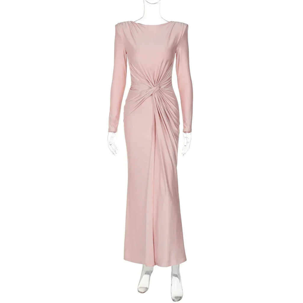 Robe longue Dulzura à manches longues et épaulettes, froncée, unie, élégante, pour bal de promo ou soirée, tenue d'automne et d'hiver pour femme