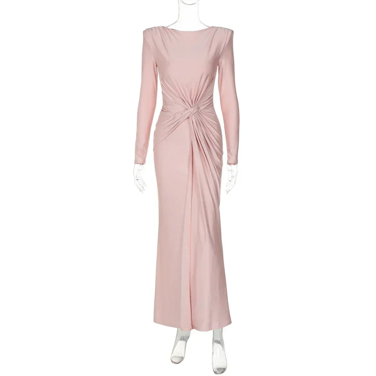 Robe longue Dulzura à manches longues et épaulettes, froncée, unie, élégante, pour bal de promo ou soirée, tenue d'automne et d'hiver pour femme