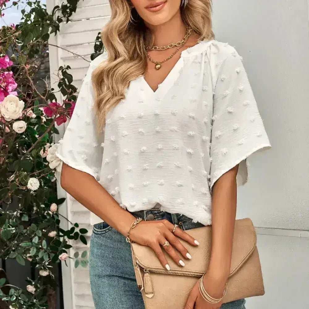 Haut à encolure en V coupe chauve-souris - Blouse d'été en mousseline | Femstylo