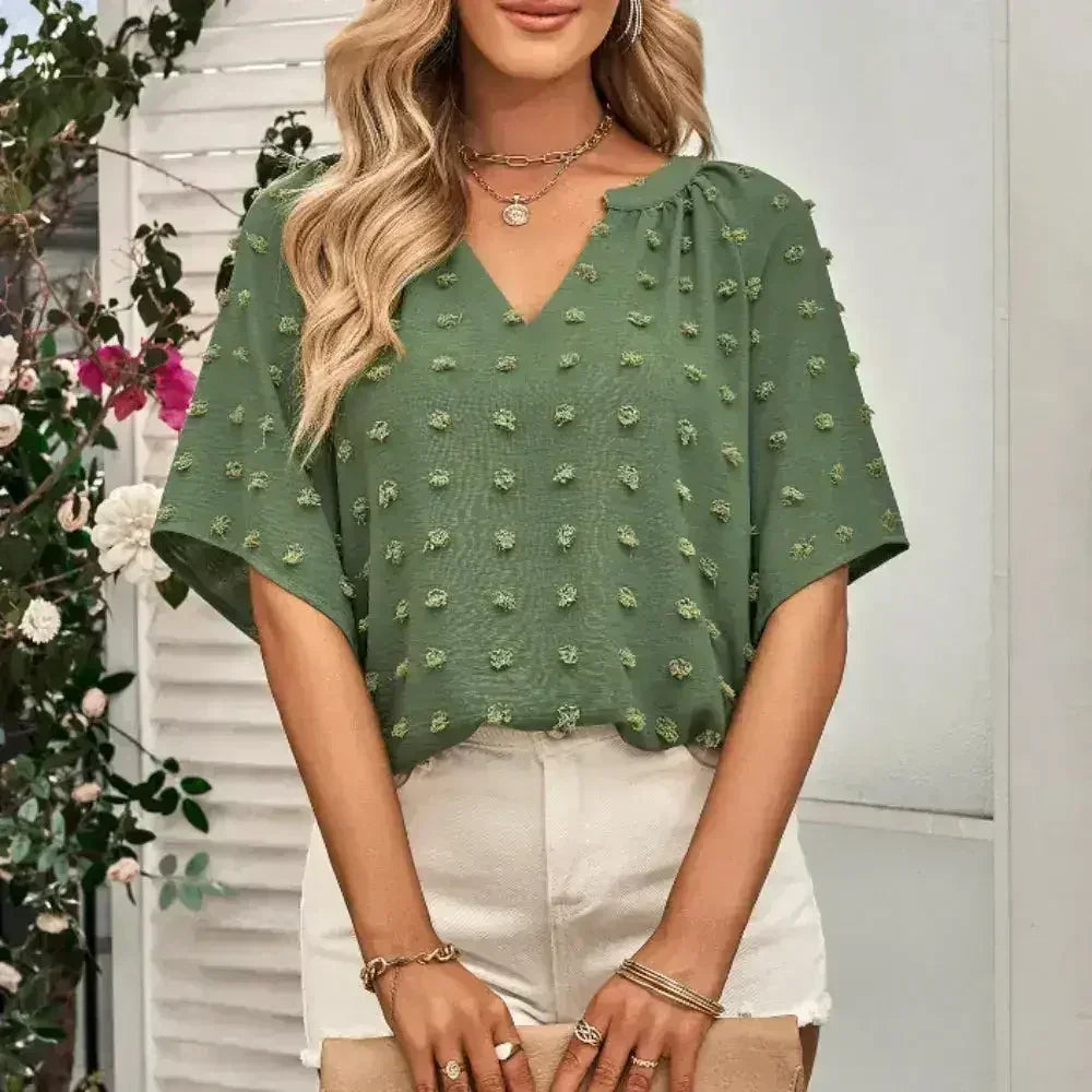 Haut à encolure en V coupe chauve-souris - Blouse d'été en mousseline | Femstylo