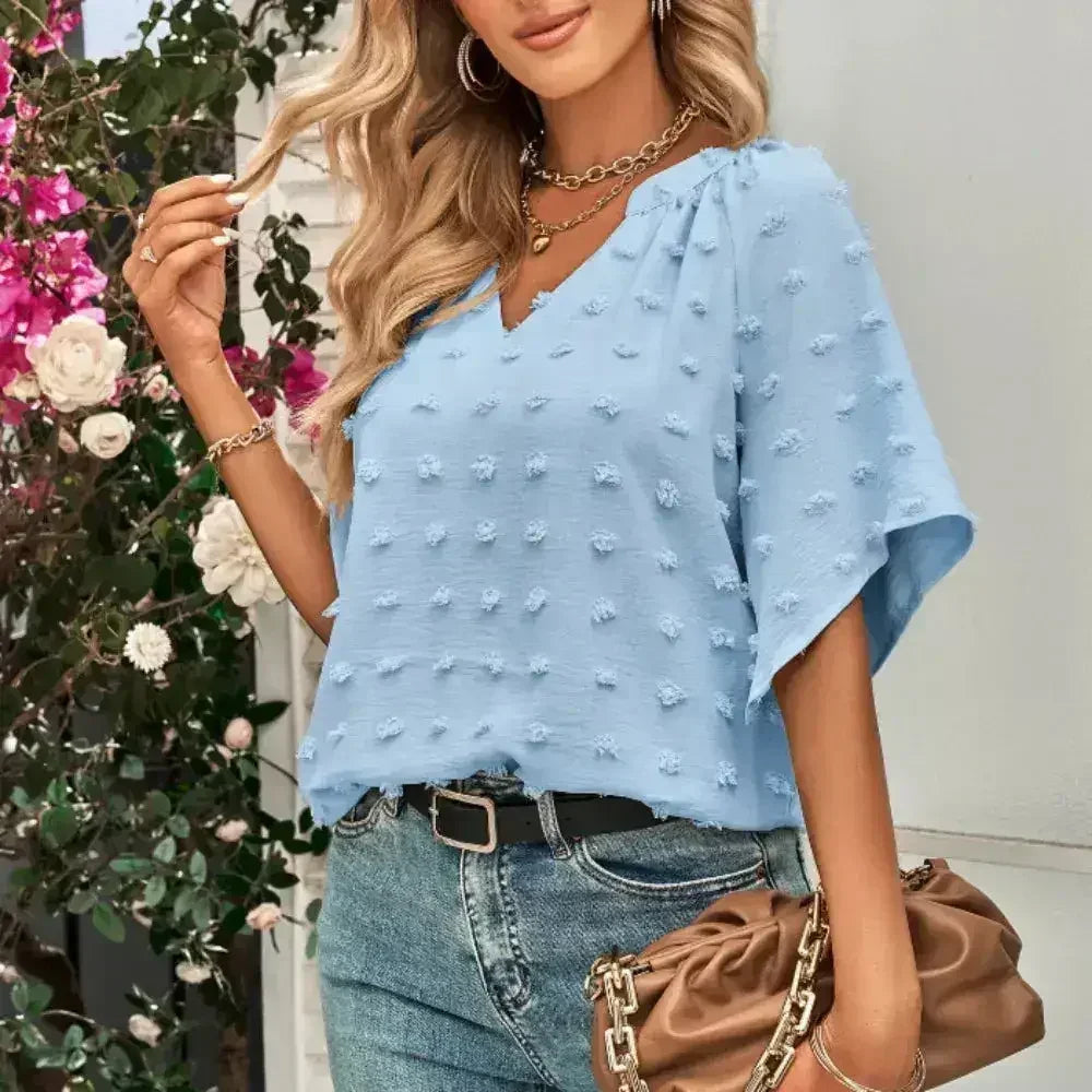 Haut à encolure en V coupe chauve-souris - Blouse d'été en mousseline | Femstylo