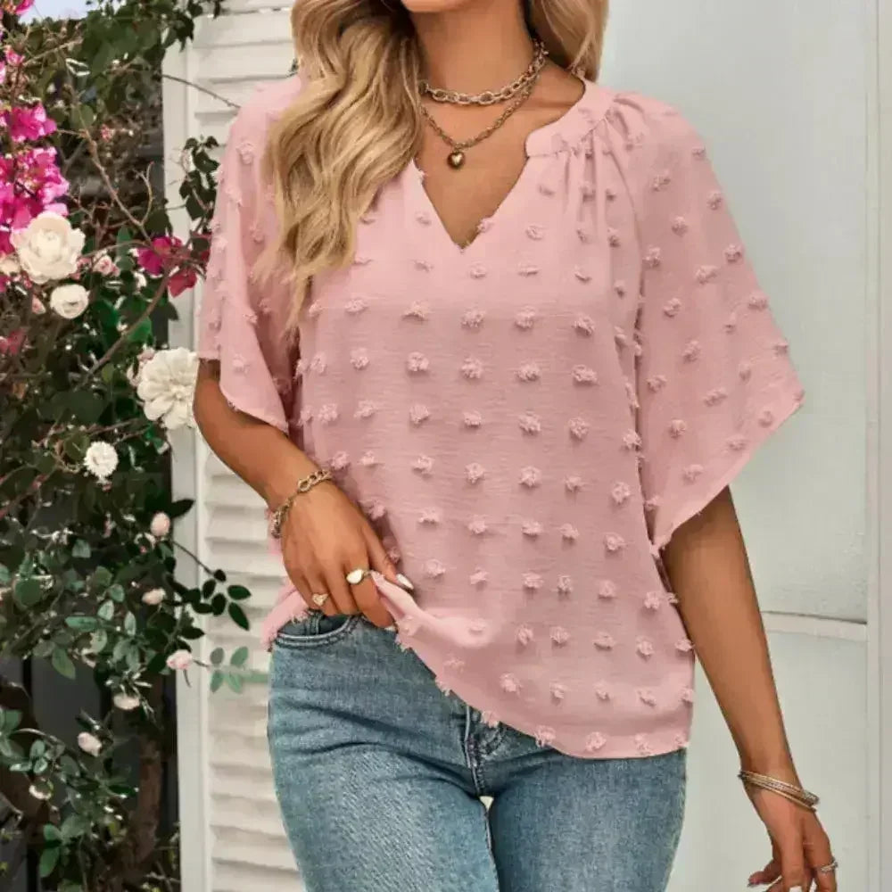 Haut à encolure en V coupe chauve-souris - Blouse d'été en mousseline | Femstylo