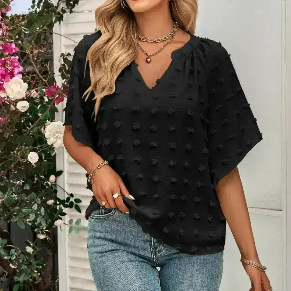 Haut à encolure en V coupe chauve-souris - Blouse d'été en mousseline | Femstylo