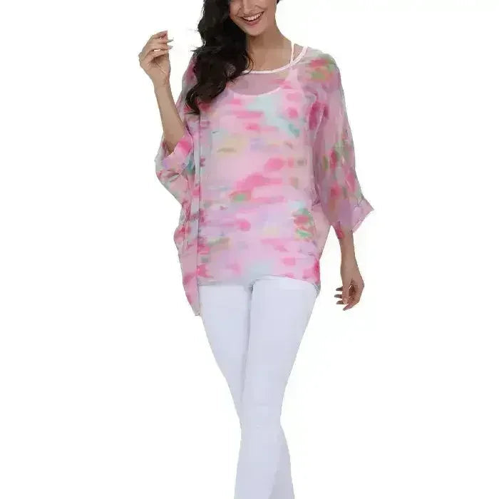 Haut en mousseline rose Licorne - Blouse fantaisie taille unique | Femstylo