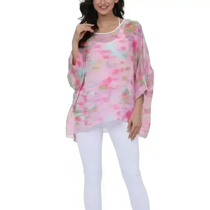 Haut en mousseline rose Licorne - Blouse fantaisie taille unique | Femstylo