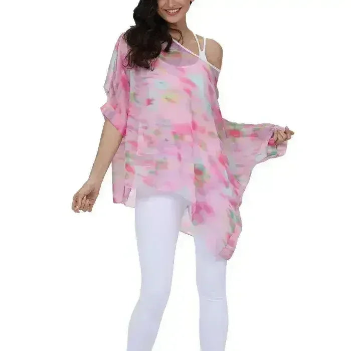 Haut en mousseline rose Licorne - Blouse fantaisie taille unique | Femstylo