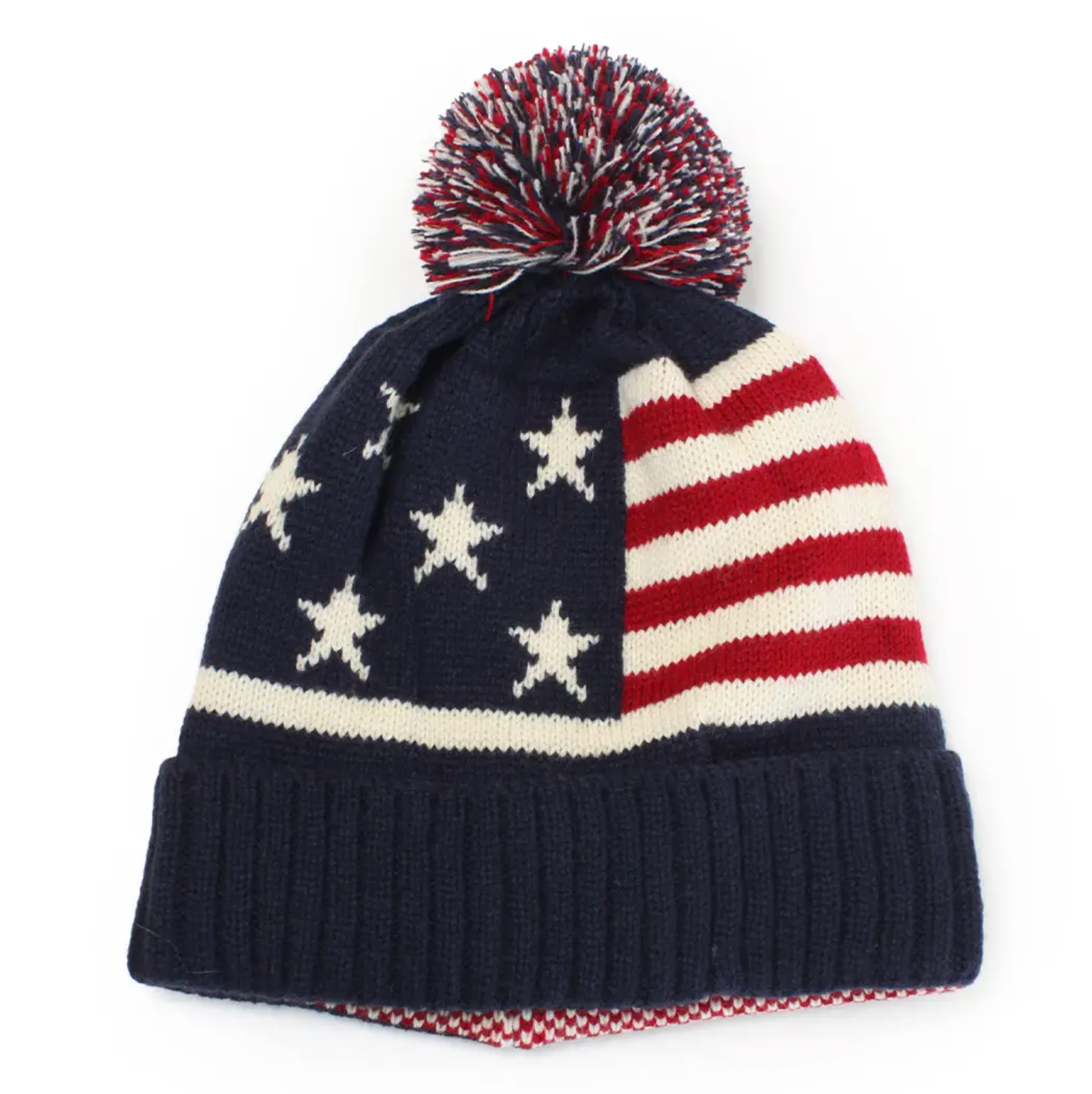 Bonnet en tricot drapeau américain avec pompon