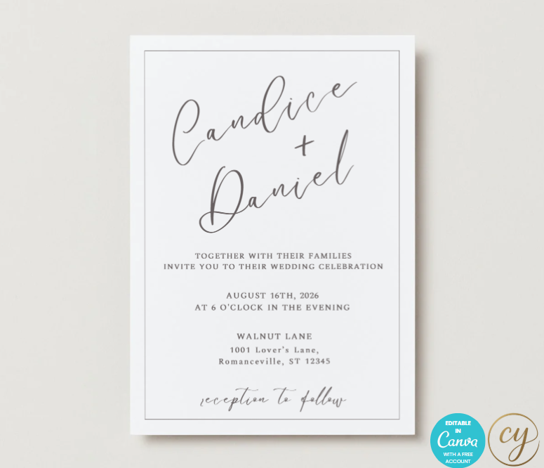 Minimalist Wedding Invitation Template | Editable in Canva | Instant Download | Modern Printable Invite | 5x7 Wedding Invitation