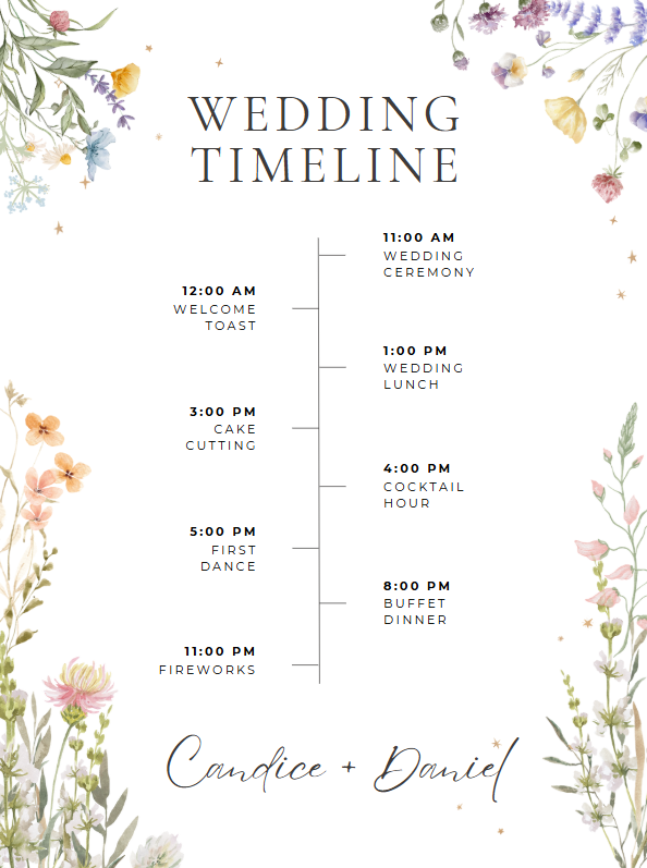 Editable Wedding Timeline Canva Template – Elegant Floral Design