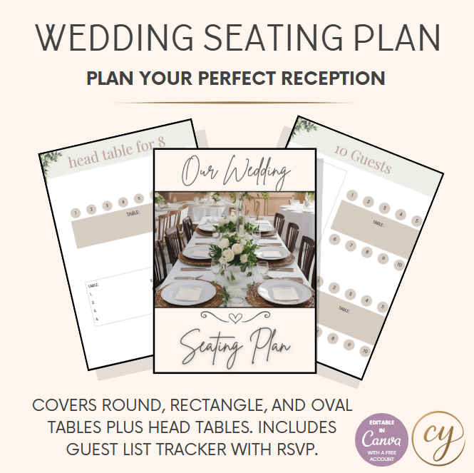 Modèle de plan de table de mariage de 80 pages – Organisateur modifiable dans Canva