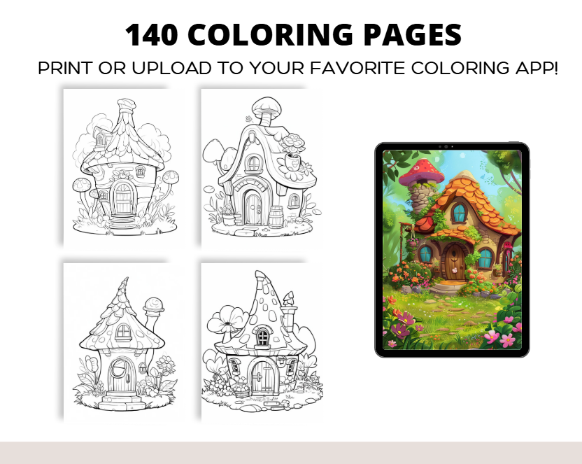 140 pages de coloriage de maisons féériques enchantées – PDF imprimable ou utilisation numérique