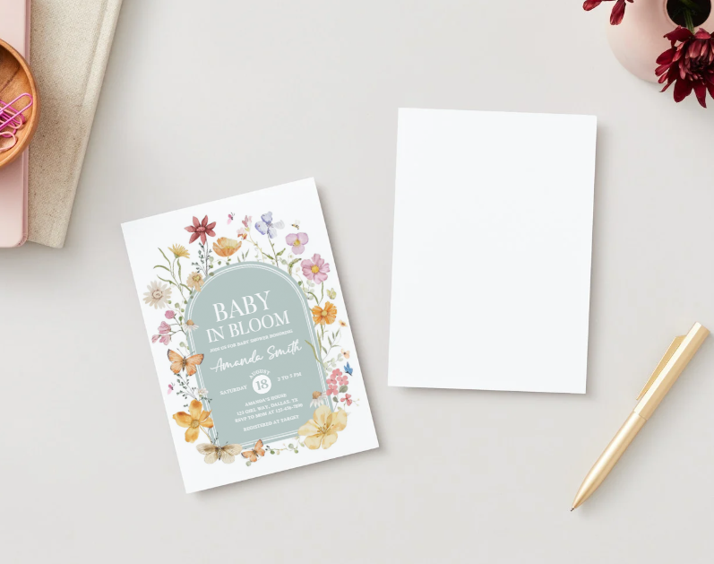 Baby in Bloom Baby Shower Invitation – Editable Canva Template (Floral Design)