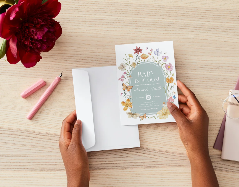 Baby in Bloom Baby Shower Invitation – Editable Canva Template (Floral Design)