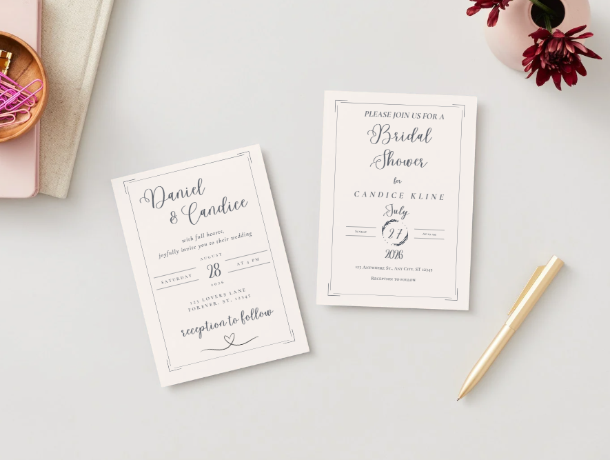 Minimalist Wedding & Bridal Shower Invitation Set – Canva Templates – Instant Download