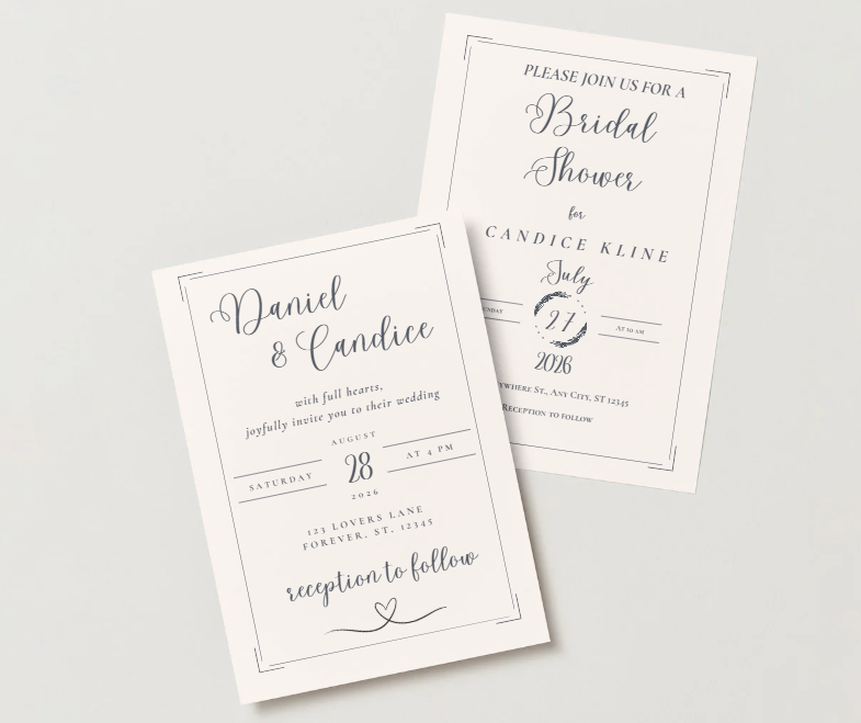 Minimalist Wedding & Bridal Shower Invitation Set – Canva Templates – Instant Download