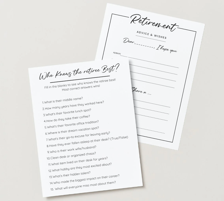 Retirement Party Game Pack – Printable PDF with Fun Icebreakers, Trivia & Toasts
