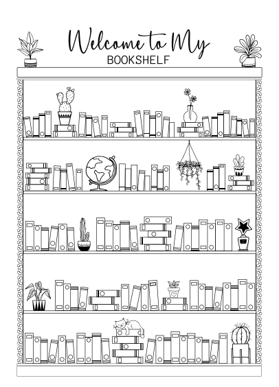 Bookshelf Coloring Pages Bundle – Printable Book Tracker (5 Unique Designs, PDF Download)