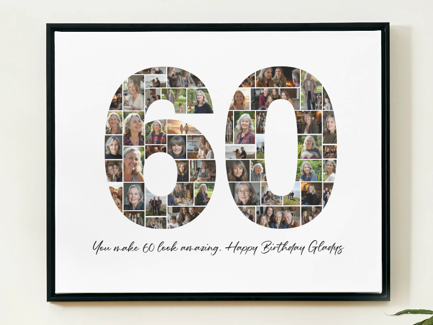 Modèle de collage photo pour 60e anniversaire – Modifiable avec Canva, Téléchargement numérique