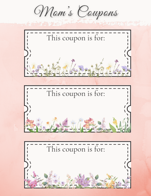 Elegant Mother’s Day Coupon Book Printable | 12 Prefilled + 6 Blank Coupons