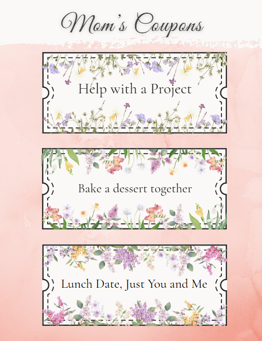 Elegant Mother’s Day Coupon Book Printable | 12 Prefilled + 6 Blank Coupons