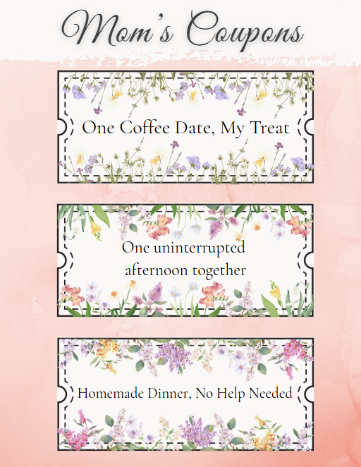 Elegant Mother’s Day Coupon Book Printable | 12 Prefilled + 6 Blank Coupons