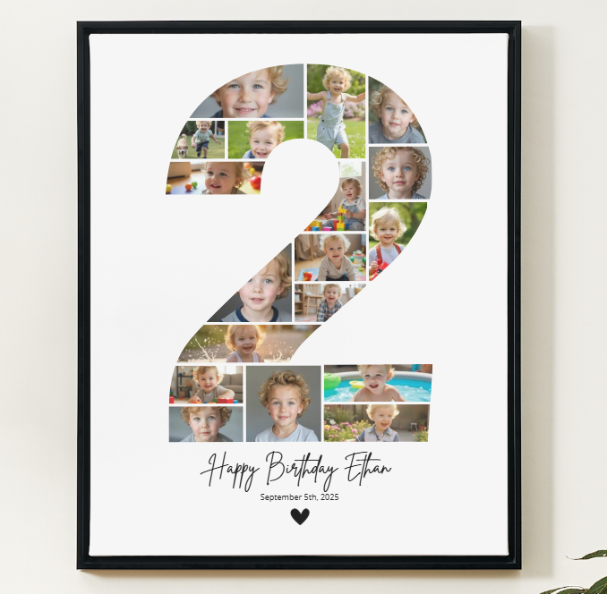 Modèle Canva de collage photo pour le 2e anniversaire – Affiche personnalisable des étapes clés