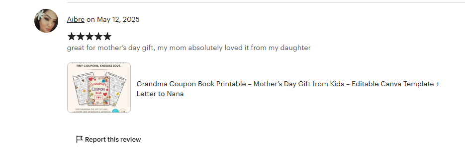 Carnet de coupons pour grand-mère à imprimer – Cadeau de fête des mères des enfants – Modèle Canva modifiable