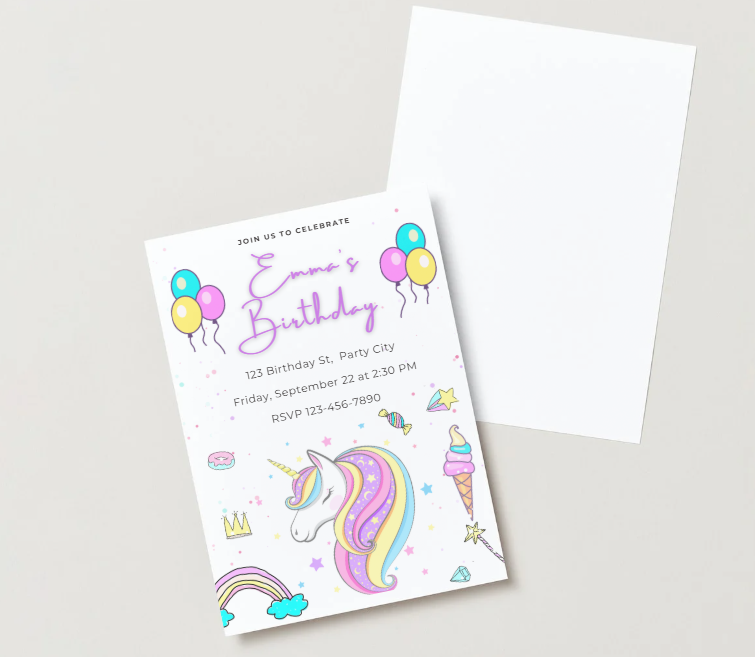 Unicorn Birthday Invitation Template – Pastel Girls Party | Editable in Canva