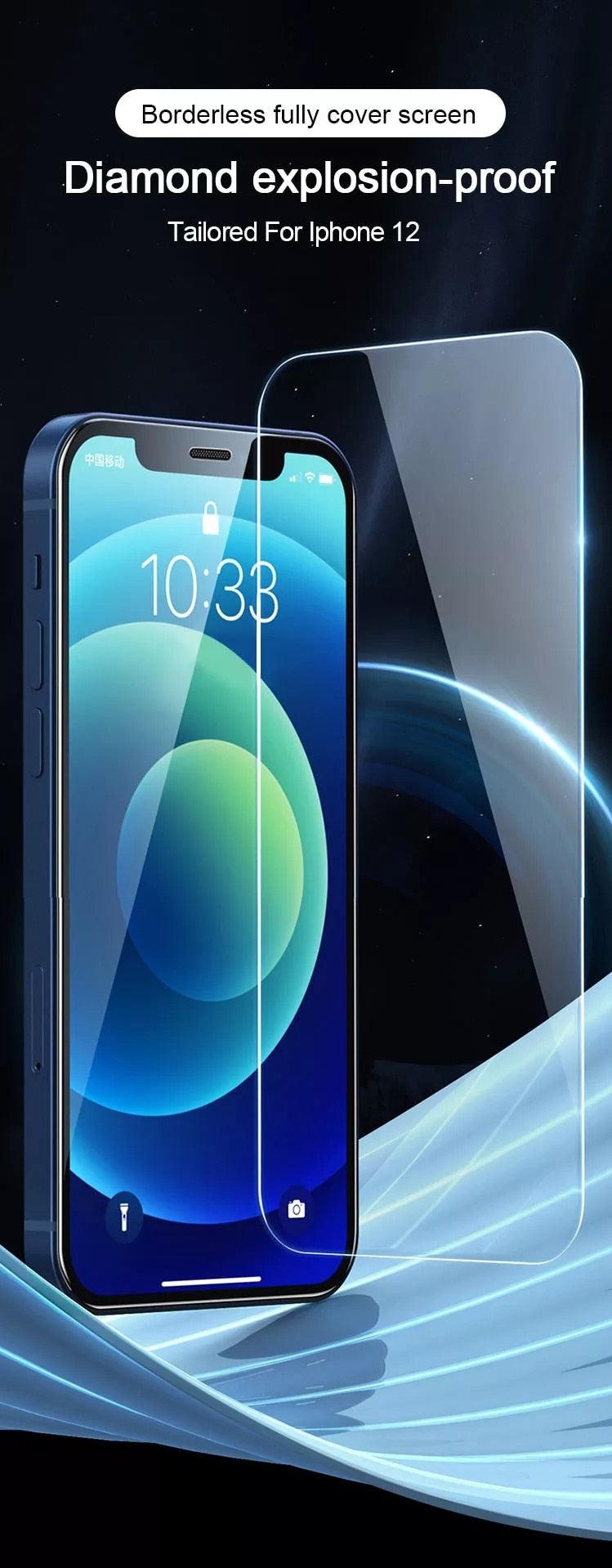 4 films en verre trempé pour iPhone 11 12 13 Pro XR X XS Max, protecteur d'écran pour iPhone 14 Pro Max Mini 7 8 6 6S Plus 5S SE, protection d'écran intégrale en verre trempé