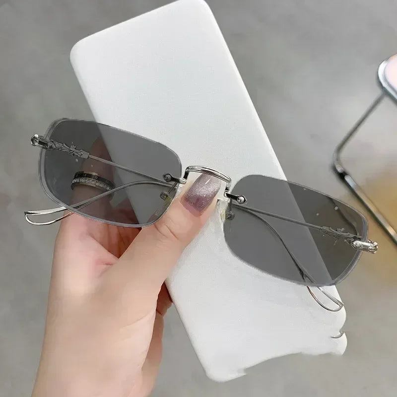 Nouvelles Lunettes de Myopie Photochromiques Tendance Vintage Sans Monture Carrées Femme Homme Anti Lumière Bleue UV Lunettes de Soleil Optiques Dioptre