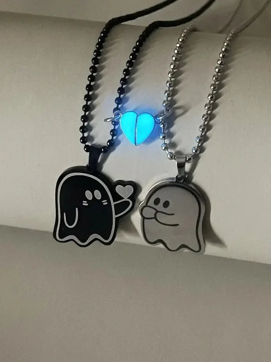 Collier de couple cœur lumineux en acier inoxydable simple à offrir en cadeau