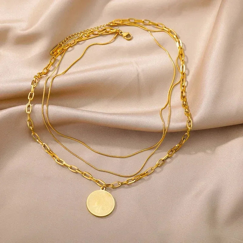 Collier multicouche cœur en acier inoxydable 316L pour femmes et filles, gothique, couleur or, chaîne de clavicule, pendentif ras du cou, cadeau d'anniversaire