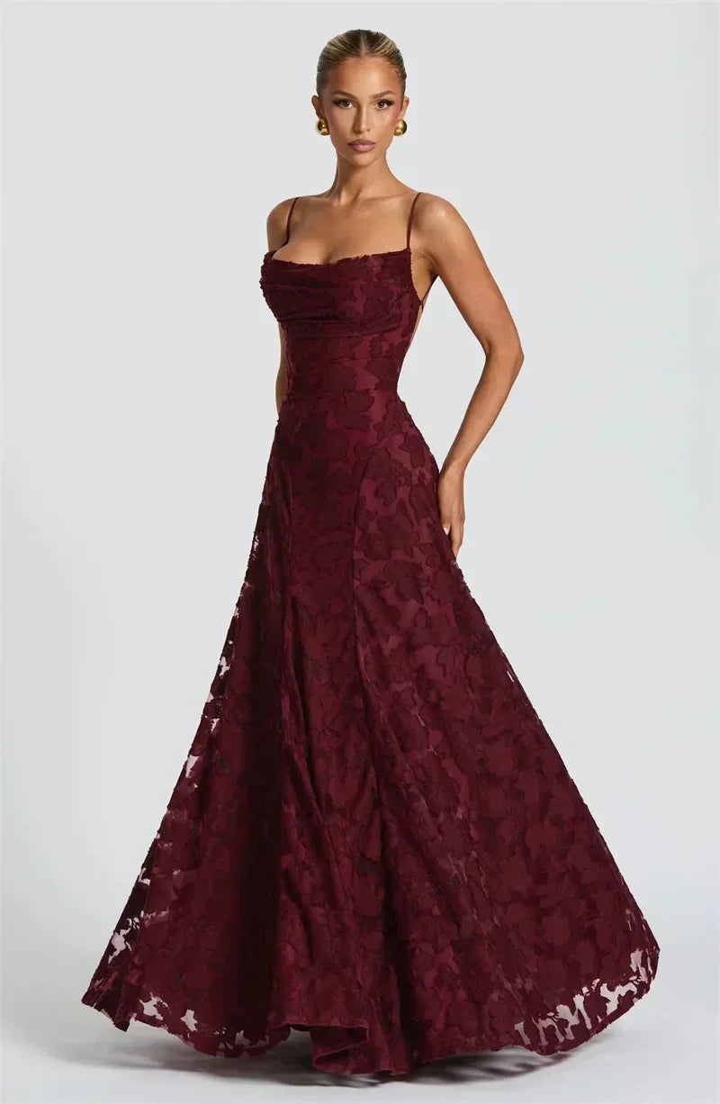 Mozision Robe longue sexy dos nu à fines bretelles pour femme, robe de soirée élégante épaules dénudées sans manches avec lacets pour club et soirée
