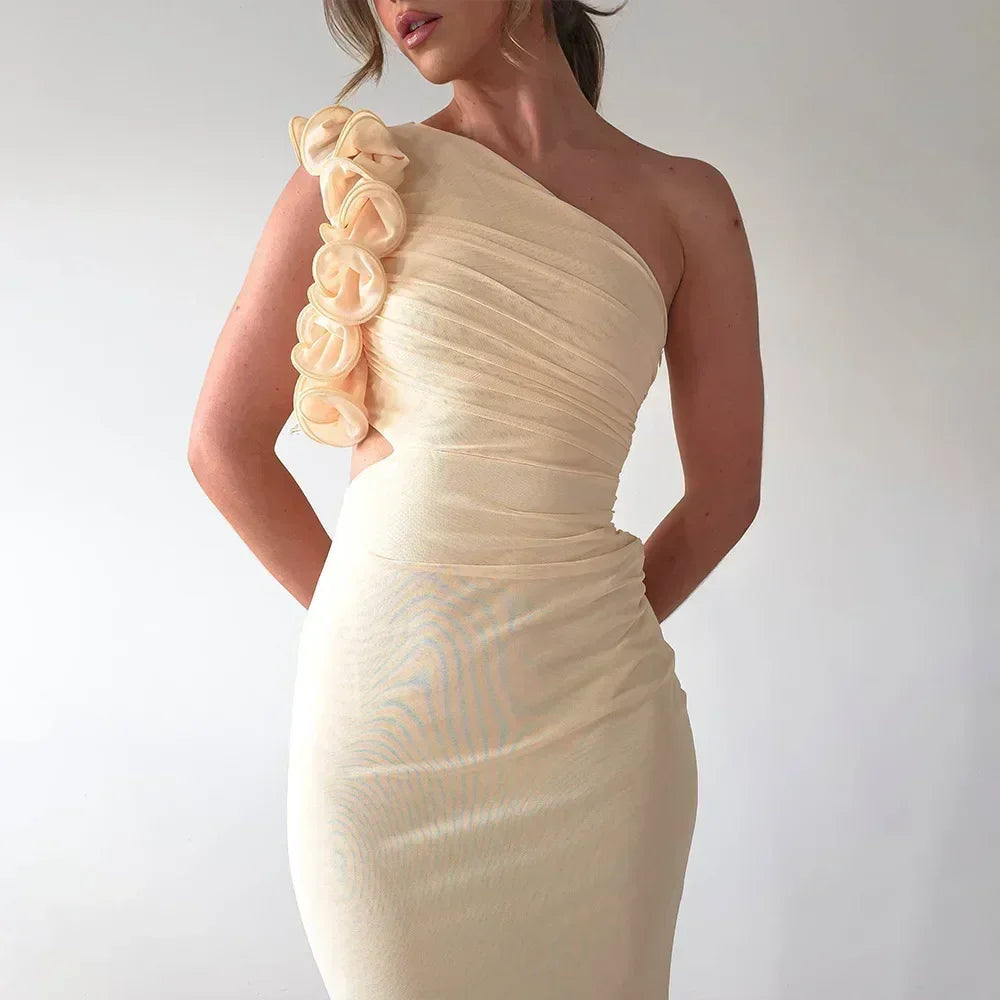 Robe Articat élégante sans manches à épaule asymétrique fleurie pour femme Printemps/Été 2025 Sexy en maille moulante Robe de soirée/cocktail