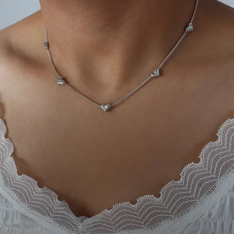 Ensemble de bijoux en acier inoxydable avec collier, boucles d'oreilles et bracelet cœur mignon pour femme, zircon brillant, accessoires de mariée, cadeau de mariage