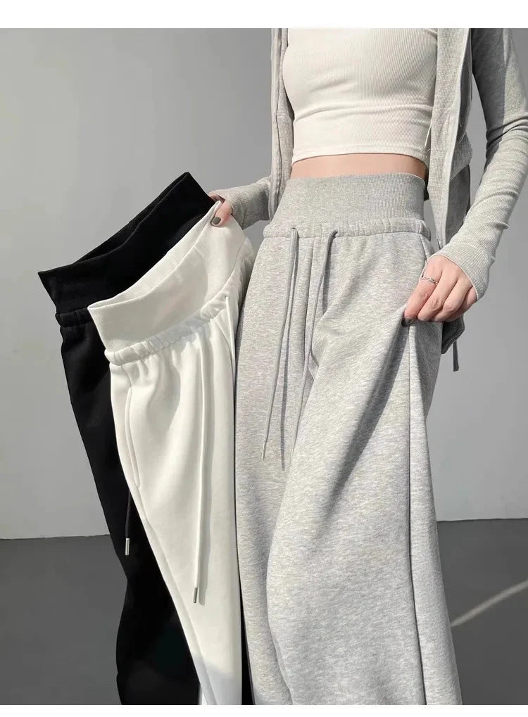 Pantalon droit ample taille haute gris pour femme
