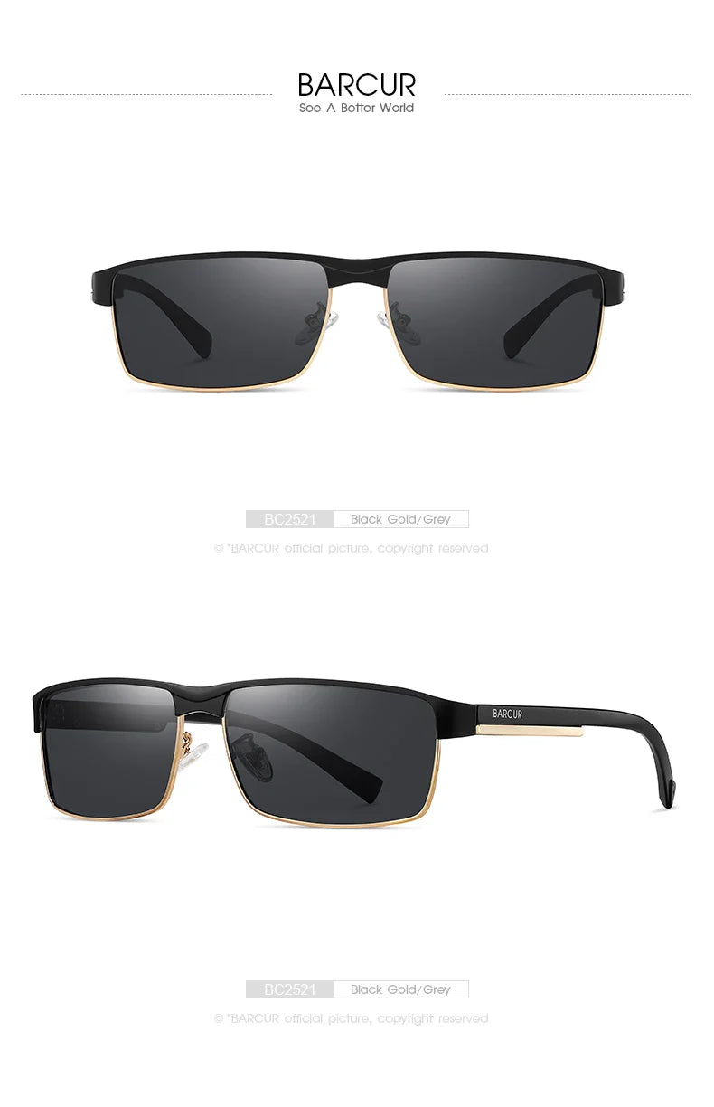 BARCUR Lunettes de Soleil Homme Rectangle Original Tendance Affaires – Polarisées Protection UV400 pour Conduite Randonnée Sports et Usage Quotidien – Lunettes Tendance Oculos De Sol avec Verres TAC Anti-Reflet