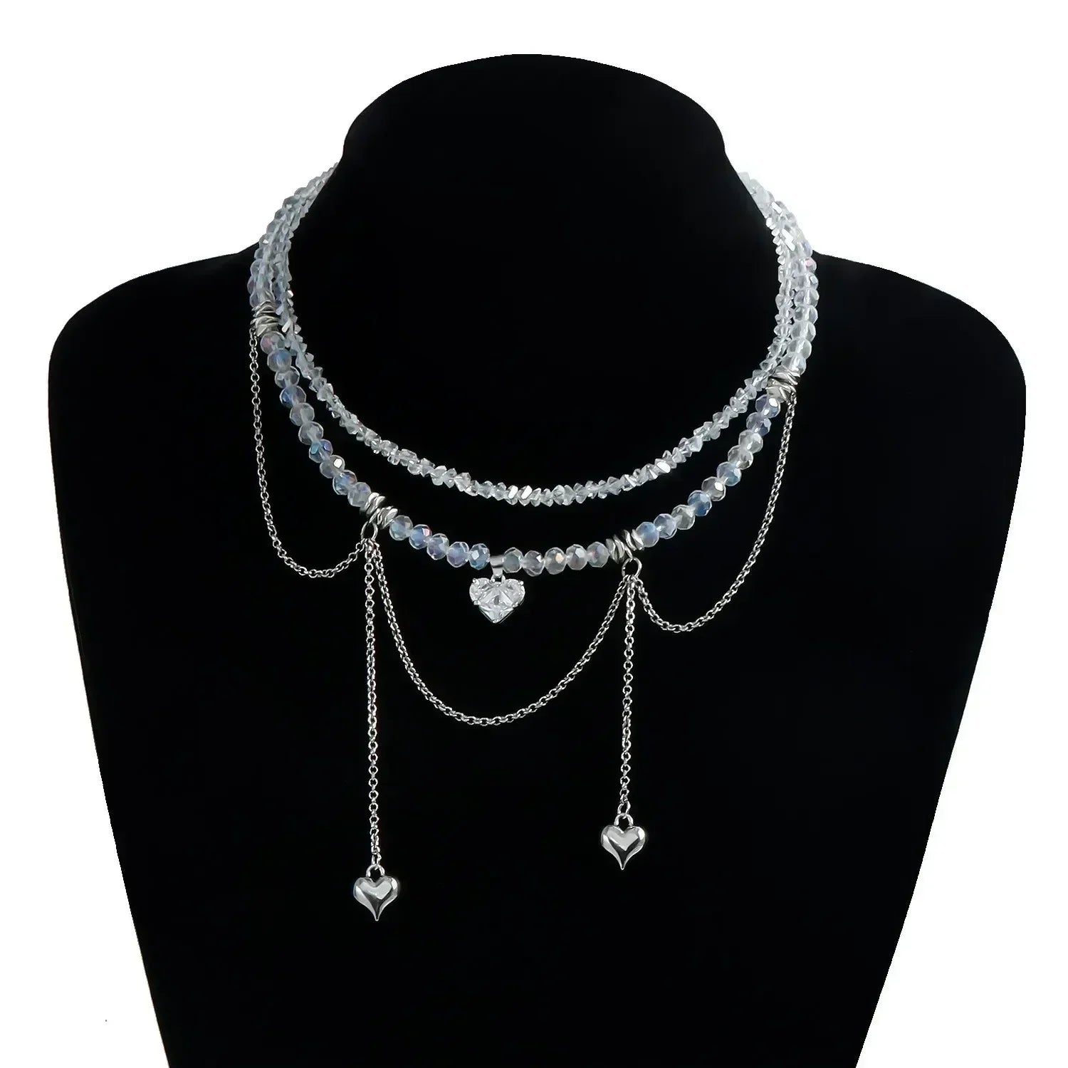 Collier Cœur Perlé Tendance pour Femmes Style Bohème Élégant Chaîne en Cristal Irrégulier Ras du Cou Y2K Exquis Cadeau de Fête Bijoux Accessoires