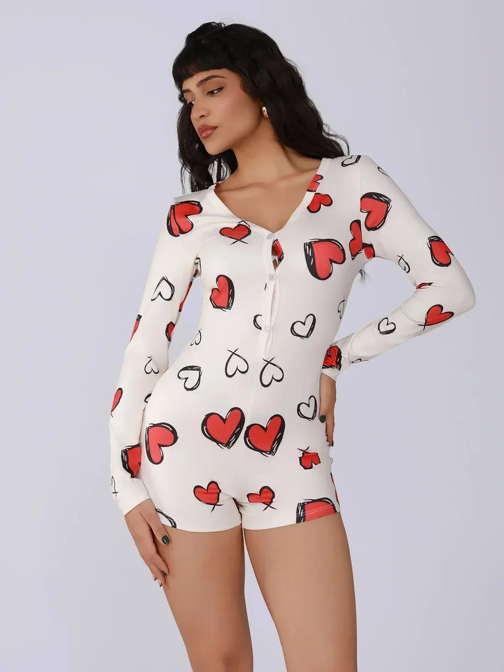 Combinaison une pièce pour femme, pyjama sexy pour fille, imprimé numérique cœur, ensemble manches courtes, short, vêtement d'intérieur