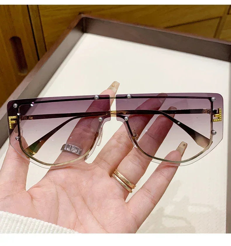 Lunettes de soleil à monture intégrée Lunettes de soleil sans monture haut de gamme Nouvelles lunettes de soleil en métal polygonal à la mode 90288