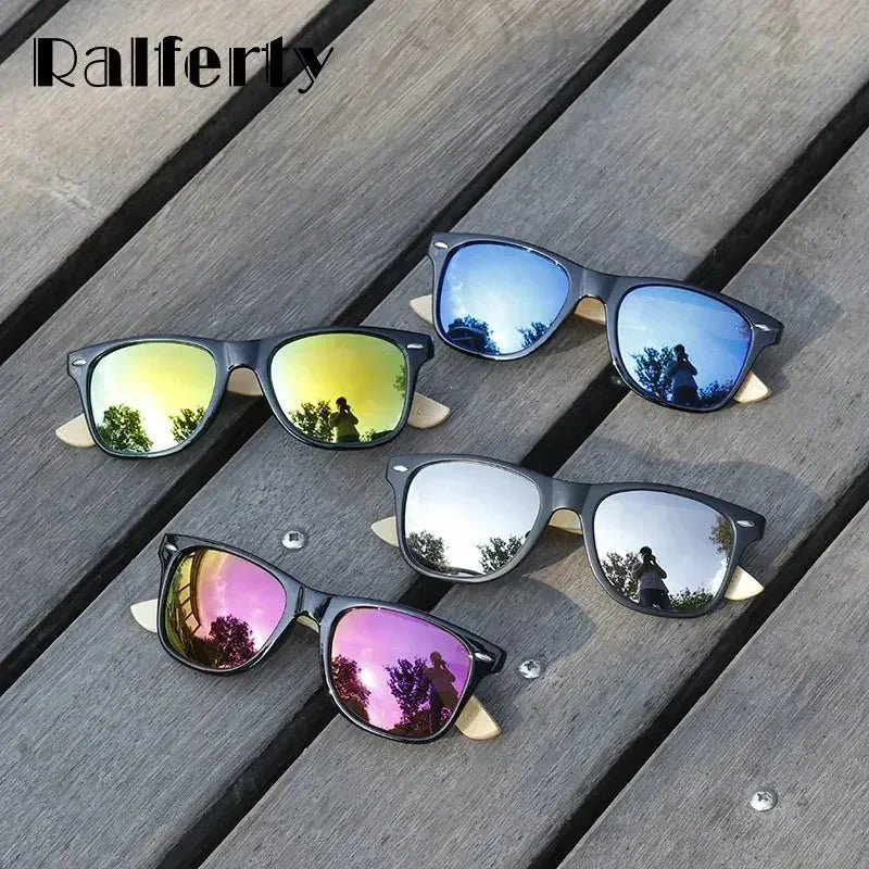 Ralferty Lunettes de soleil rétro en bois pour hommes, lunettes de soleil en bambou pour femmes, marque sport, miroir, UV400, lunettes de soleil homme, lunette, oculos