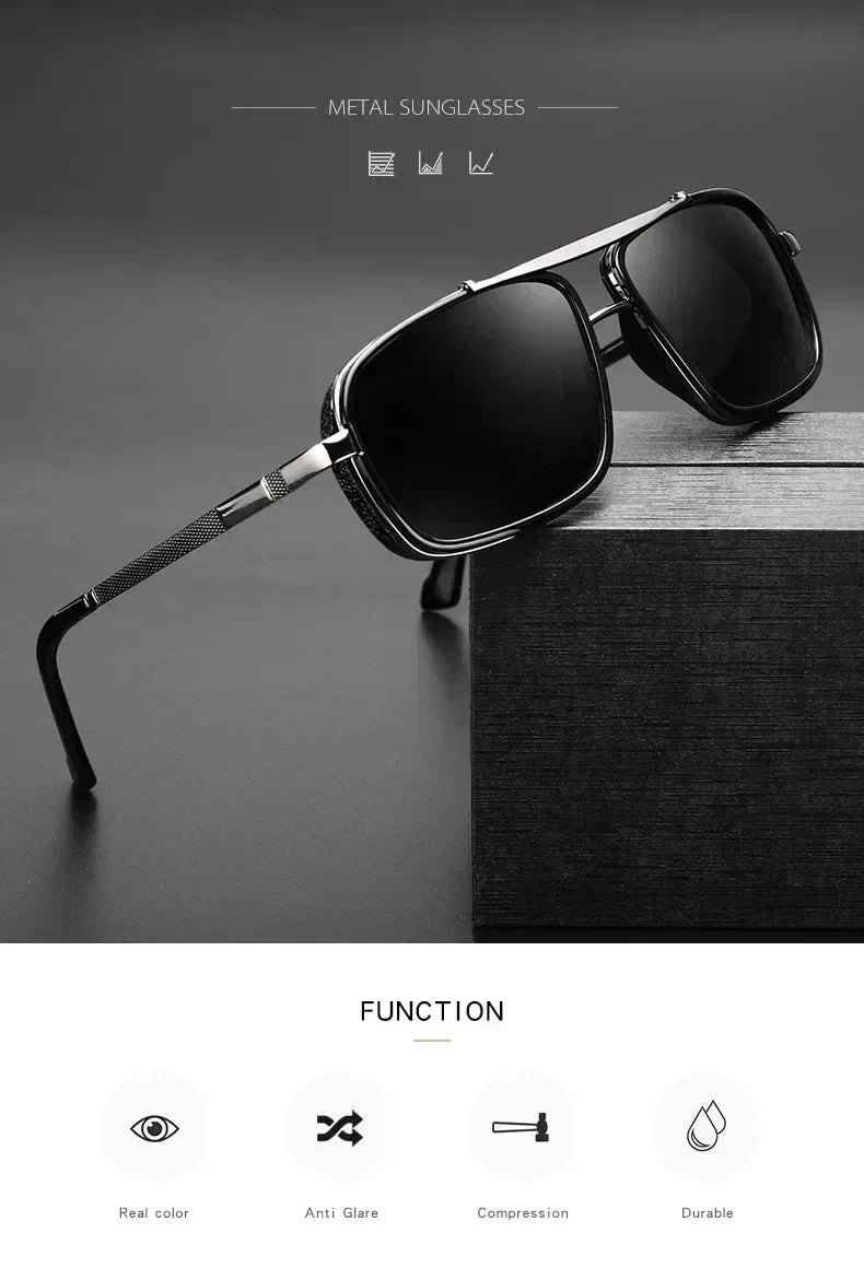 Nouvelles lunettes de soleil Punk Nouvelles lunettes de soleil aviateur carrées UV400 à double faisceau pour hommes