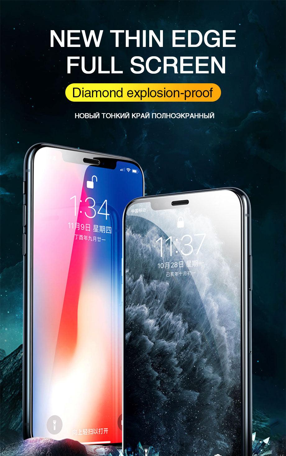 Verre de protection intégral 9D pour iPhone 12 X XS XR 6 6S 7 8 Plus Film trempé iPhone 14 11 13 Pro Max Protecteur d'écran en verre Protection incassable Installation facile Sans bulles Film protecteur transparent comme du cristal