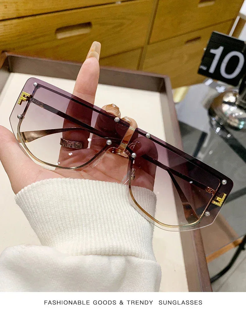 Lunettes de soleil à monture intégrée Lunettes de soleil sans monture haut de gamme Nouvelles lunettes de soleil en métal polygonal à la mode 90288