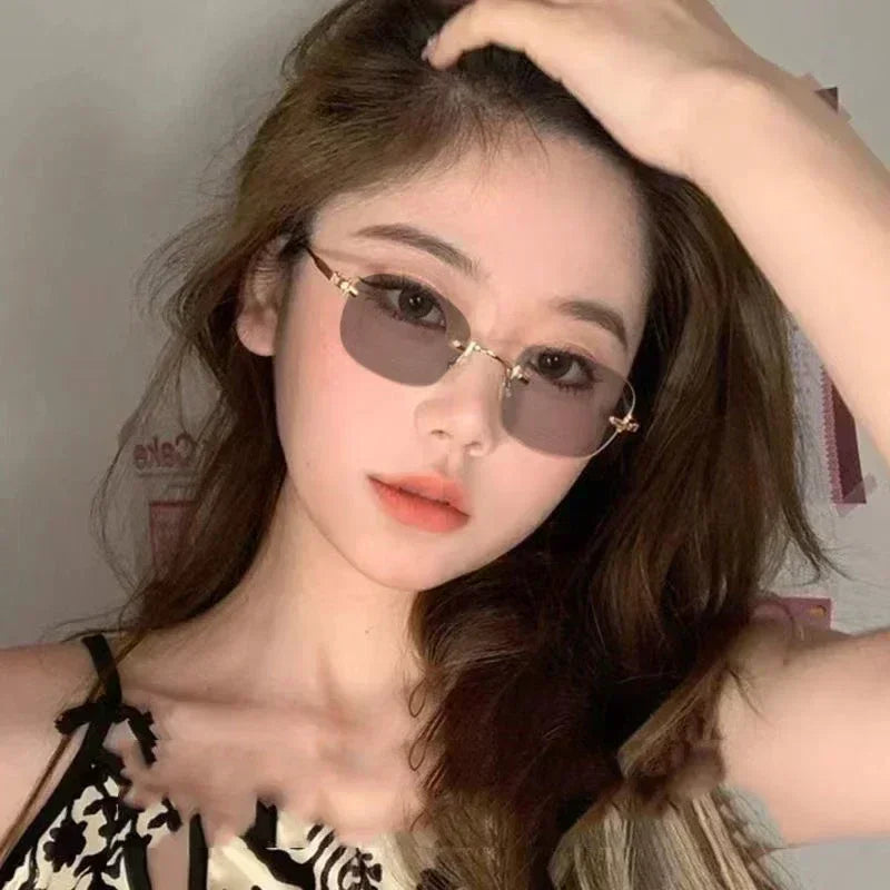 Nouvelles Lunettes de Myopie Photochromiques Tendance Vintage Sans Monture Carrées Femme Homme Anti Lumière Bleue UV Lunettes de Soleil Optiques Dioptre