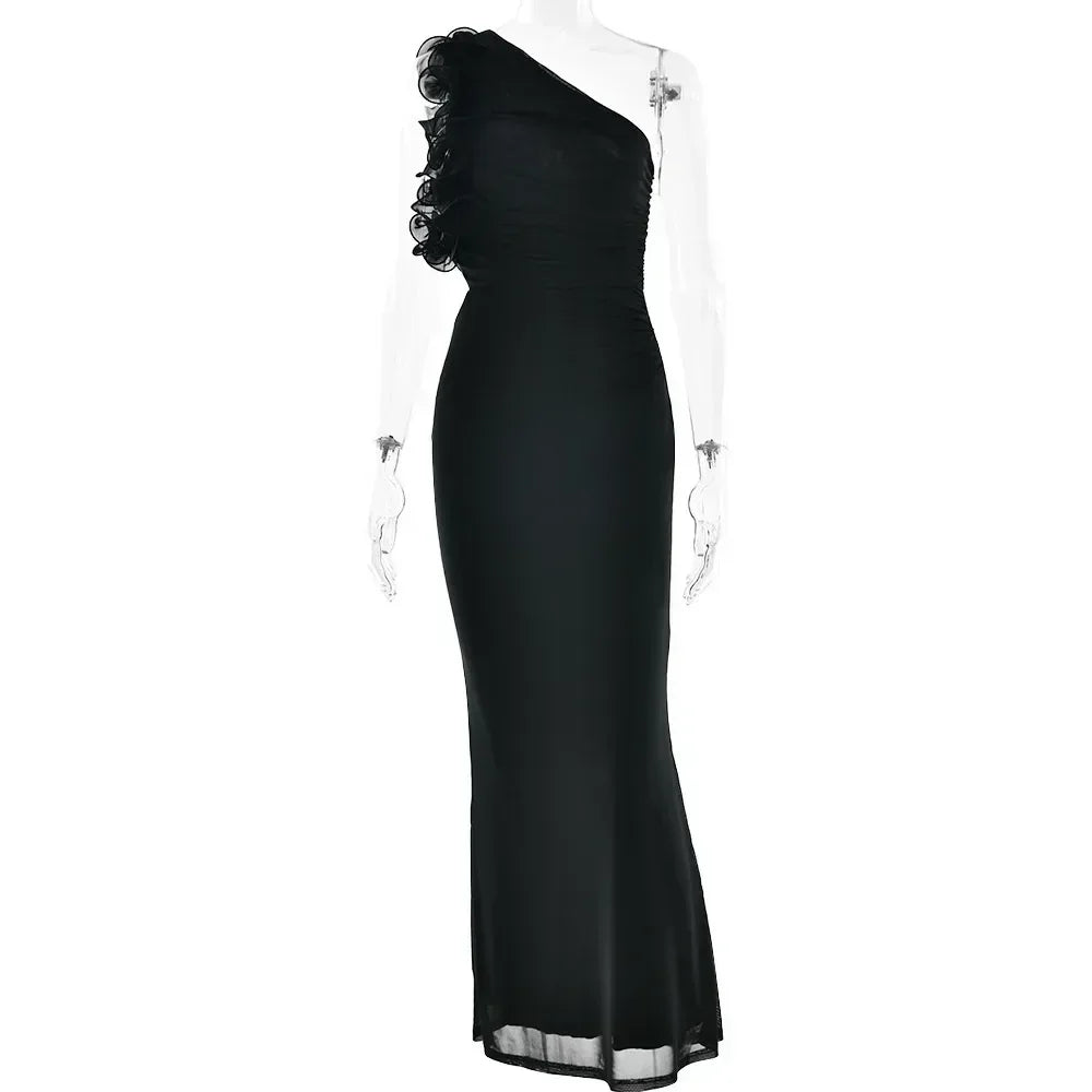 Robe Articat élégante sans manches à épaule asymétrique fleurie pour femme Printemps/Été 2025 Sexy en maille moulante Robe de soirée/cocktail