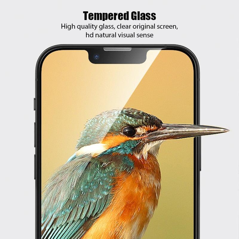 4 Films de protection en verre trempé pour iPhone 11 12 13 14 Pro XR X XS Max Protecteur d'écran pour iPhone 12 Pro Max Mini 7 8 6 6S Plus SE Verre trempé Installation facile du cadre Film de protection HD ultra-mince
